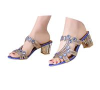 Générique Sandales CompenséEs Femme Sandales romaines d'été pour femmes avec brides en strass,talon moyen,chaussures de plage confortables et décontractées pour fêtes(Blue,41)