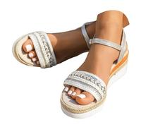 Générique Sandales compensées plateforme en paille tressée, simples et confortables, avec fermeture. Botte De Neige Fourrée (White, 37)