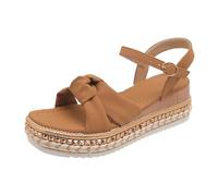 Générique Sandales compensées plateforme tendance et polyvalentes pour femmes, avec nœud en corde, semelle épaisse, sandales décontractées pour femmes Bottes Caoutchouc Pro (Brown, 38)