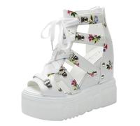 Générique Sandales compensées pour femmes, chaussures plateforme, sandales bout ouvert, chaussures d'été décontractées et habillées Bottine Plate Cuir (White, 37)