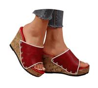 Générique Sandales compensées pour femmes, sandales compensées plateforme, bout ouvert, chaussures d'été décontractées et élégantes pour femmes Portefeuille Cuir Marron (Red, 40)