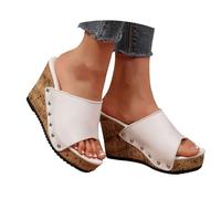 Générique Sandales compensées pour femmes, sandales compensées plateforme, bout ouvert, chaussures d'été décontractées et élégantes pour femmes Portefeuille Cuir Marron (White, 41)