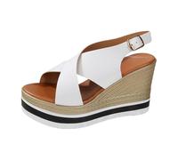 Générique Sandales compensées pour femmes, sandales compensées plateforme, bout ouvert, chaussures d'été décontractées et habillées Bottine Marron Cuir (White, 38)