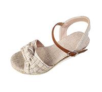 Générique Sandales Compétences Plate-forme Femme Confortable Bout Ouvert Cheville Sangle Été Marche Sandales Avec Espadrille Habillé Casual Bas Chaussures (Beige, 38.5)