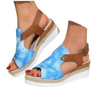 Générique Sandales Compétences pour Femme Espadrilles Bout Ouvert Sangle De Cheville Décontracté Habillé été Plate-Forme Sandales en Glisser Chaussures Marche Confortables (a-Sky Blue, 38.5)
