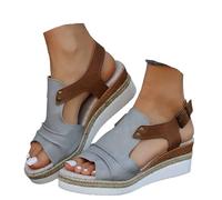Générique Sandales Compétences pour Femme Espadrilles Bout Ouvert Sangle De Cheville Décontracté Habillé été Plate-Forme Sandales en Glisser Chaussures Marche Confortables (02-Grey, 41)