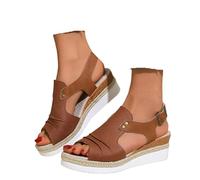 Générique Sandales Compétences pour Femme Espadrilles Bout Ouvert Sangle De Cheville Décontracté Habillé été Plate-Forme Sandales en Glisser Chaussures Marche Confortables (b-Brown, 37.5)