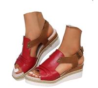 Générique Sandales Compétences pour Femme Espadrilles Bout Ouvert Sangle De Cheville Décontracté Habillé été Plate-Forme Sandales en Glisser Chaussures Marche Confortables (02-Red, 41)