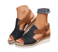 Générique Sandales Compétences pour Femme Espadrilles Bout Ouvert Sangle De Cheville Décontracté Habillé été Plate-Forme Sandales en Glisser Chaussures Marche Confortables (Navy, 40)
