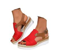 Générique Sandales Compétences pour Femme Espadrilles Bout Ouvert Sangle De Cheville Décontracté Habillé été Plate-Forme Sandales en Glisser Chaussures Marche Confortables (b-Red, 40)