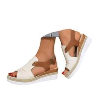 Générique Sandales Compétences pour Femme Espadrilles Bout Ouvert Sangle De Cheville Décontracté Habillé été Plate-Forme Sandales en Glisser Chaussures Marche Confortables (b-Beige, 39)