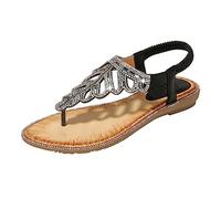 Générique Sandales Confort Femme Orthopedique Chaussure Ete Bohème Bordure Sandales Feuilles Strass Et Pantoufles Plage Tongs pour Femmes Chaussures Ete Femme Compensées (Black,42)