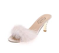 générique sandales confort femme Sandales Femme éTé CompenséEs Pantoufles Grandes Solides à Talons Hauts Femmes Couleur DéCoration Peluche Taille Pour Femmes Respirantes Bout Ouvert Beige 36