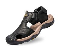 Générique Sandales d’été décontractées pour homme, Chaussures extérieur respirantes cuir enfiler, Modèle plat léger confortable pour marche, Pour promenades urbaines et déplacements quotidiens