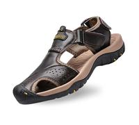 Générique Sandales d’été décontractées pour homme, Chaussures extérieur respirantes cuir enfiler, Modèle plat léger confortable pour marche, Pour promenades urbaines et déplacements quotidiens