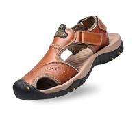 Générique Sandales d’été décontractées pour homme, Chaussures extérieur respirantes cuir enfiler, Modèle plat léger confortable pour marche, Pour promenades urbaines et déplacements quotidiens
