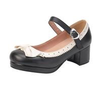 Générique Sandales Dames Rétro Chaussures Talon Chunky Mary Jane Chaussures Bowknot Style Collège Grande Taille Bout Carré Talons Sandales à Talons Chunky de Danse(Black,39)