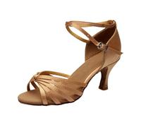 Générique Sandales de danse latine à talon 7 cm, Nœud décoratif et semelle antidérapante, Chaussures habillées à talon moyen, Pour les mariages, les fêtes et les occasions