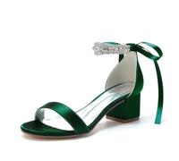 Générique Sandales De Mariée À Bride Cheville pour Femmes avec Strass | Chaussures De Robe De Mariage En Satin à Bout Ouvert, Sandales De SoiréE à Talon Moyen Bloc Pour Bal Avec Cristal