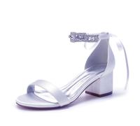 Générique Sandales De Mariée À Bride Cheville pour Femmes avec Strass | Chaussures De Robe De Mariage En Satin à Bout Ouvert, Sandales De SoiréE à Talon Moyen Bloc Pour Bal Avec Cristal