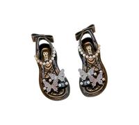 Générique Sandales de princesse pour fille avec nœud papillon en cristal - Semelle souple - Perles embellies - Chaussures plates à bout ouvert légères et antidérapantes - Confortable mode élégant