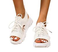 Générique Sandales de Sport et D'Extérieur Femme Maille été Chaussures Sport Respirantes Sandales de Marche à Lacets Confortable Sandale Baskets Légères Sandales Plates Bout Ouvert pour Femmes