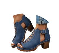 Générique Sandales décontractées pour femmes chaussures été talons hauts carrés ajourées respirantes tendance boucle sorties fêtes école plage (Blue, 41)