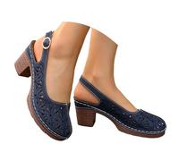 Générique Sandales d'été à talons compensés avec ajourées et semelle épaisse chaussures de plage à plateforme pour femmes (Navy, 37)