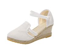 Générique Sandales Espadrilles Compensées Femme en Toile de Jute Eté Plateforme Chaussures à Bout Fermé Bride Cheville Espadrilles Femme en Sparte au Crochet pour Travail et Tenue Habillée