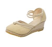 Générique Sandales Espadrilles Compensées Femme en Toile de Jute Eté Plateforme Chaussures à Bout Fermé Bride Cheville Espadrilles Femme en Sparte au Crochet pour Travail et Tenue Habillée