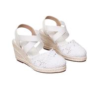 Générique Sandales Espadrilles Femme Compensées en Dentelle Ajourée | Sandales à Bride Croisée Élastique Bout Fermé Respirant Style Bohème Élégant pour la Marche Vacances