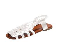 Générique Sandales Et Mules Pour Femmes Orthopédiques Chaussons Bottes Mi-mollet Pour Femmes Mollet Large 2023 nouveau commerce extérieur Europe et amérique grande taille une ligne tissé(White, 42)