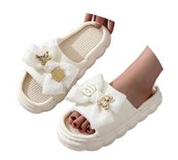 Générique Sandales et Nu-Pieds Femme Chaussons d'intérieur en lin pour femmes,avec nœud,pour toutes les saisons(White,38)