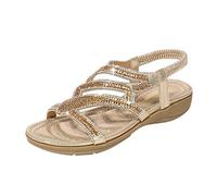 Générique Sandales et pour Femmes Femmes Slip On Sandals Casual Bling Strass Strap Sandals Open Toe Slide Chaussures de plage(Gold,39)