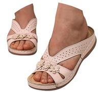 générique sandales ete femme Sandales CompenséEs Dames Grande Taille 2024 éTé Nouvelle Pente ExtéRieure Talon Fleur Plage Femmes Pantoufles Respirantes Bout Ouvert Soutien Plantaire Rose 37