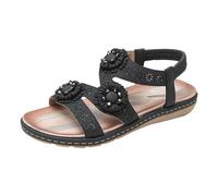 Générique Sandales été plage plates et décontractées avec strass pour femmes, bohémien, avec fleurs, grande taille, nouvelle collection été 2024 Sandales Bohême Perle Cuir Chaussures (39)