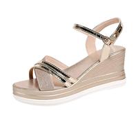 Générique Sandales Femme Compensées À Talon Texturé Épais, Brides Croisées Métallisées Brillantes, Sangle De Cheville Réglable À Boucle, Modèle Élégant Pour Mariages Soirées Et Vacances Estivales