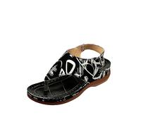 Générique Sandales Femme Cuir Véritable, Été Larges Pied Chaussures Compensées Sandalette Confortable Mode Sandale Nu Pieds Orthopedique Soutien Voute Plantaire, Tong Compensee Femme