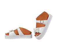 Générique sandales femme épaisse et bout ouvert, chaussures de plage, une ligne, couleur unie, polyvalentes, nœud, pantoufles décontractées pour femmes Sandale plate confortable (White, 40)
