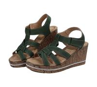 Générique Sandales Femme Été Compensées Chaussure Ete Chic Femmes Décontracté Côté Creux Ceinture Boucle Pente Bas Chaussures Éé Dames Sandales Sandale de Marche Femme Confort (Green,36)