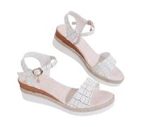 Générique Sandales Femme Été Compensées Confort Confortable Femmes Décontracté Côté Creux Ceinture Boucle Pente Bas Chaussures Éé Dames Sandales Sandale Femme Orthopédiques Éé (White,37)