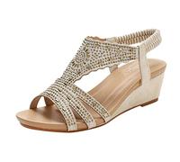 Générique Sandales Femme Été Compensées Confortable Blanches Sandales pour Dames Chaussures Compensées pour Femmes Bande Élastique Bohème Décontracté Sandale Compensee Femme Eté (A,42)