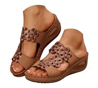 Générique Sandales Femme Été Compensées Orthopedique Confort Sandales D'Été Légères Et Décontractées pour Femmes,Grandes Tailles,Orné 'Un Poème Ajouré Et De Chaussure Femme Orthopedique (Brown,38)