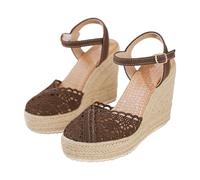 Générique Sandales Femme Été Compensées Sandale Plateforme Sandales Plates Décontractées À Boucle Et Découpe Latérale pour Femmes,'Été Tissé pour Femmes,Mule Femme Éé Confortable (Coffee,40)