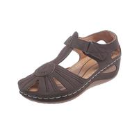 Générique Sandales Femme Été Compensées Sandales Plateforme Dames Décontracté Côté Boucle Pente Bas Chaussures Mode D'Éé Dames Enveloppement Orteil Pente Chaussures Compensées (Coffee,39)