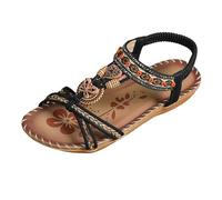 Générique Sandales Femme éTé Confortable Bohême Chaussures Ete Femme Élégantes Bout Ouvert Élastique Sangle Strass Sandales Confortables Léger Avec Support Plates Orthopédiques Chaussures