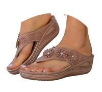 Générique Sandales Femme été Confortable Compensées Plateforme Orthopédique avec Support Pantoufles en Cuir Tongs de Marche À Bout Ouvert Flip Flops Claquettes avec Talon Semelles épaisses Creux
