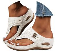 Générique Sandales Femme été Confortable Compensées Plateforme Orthopédique Avec Support Pantoufles En Cuir Mode Tongs De Marche à Bout Ouvert Flip Flops Claquettes Avec Talon Semelles épaisses Creux