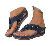 Générique Sandales Femme été Confortable Compensées Plateforme Orthopédique avec Support Pantoufles en Cuir Tongs de Marche À Bout Ouvert Flip Flops Claquettes avec Talon Semelles épaisses Creux
