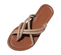 Générique Sandales Femme éTé Confortable Dames mode d'été couleur unie bout ouvert fond plat Slip plage vêtements extérieurs grande taille sandales pantoufles